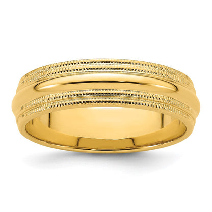 14K Gelbgold 6 mm Ehering mit doppeltem Milgrain und Komfort-Passform