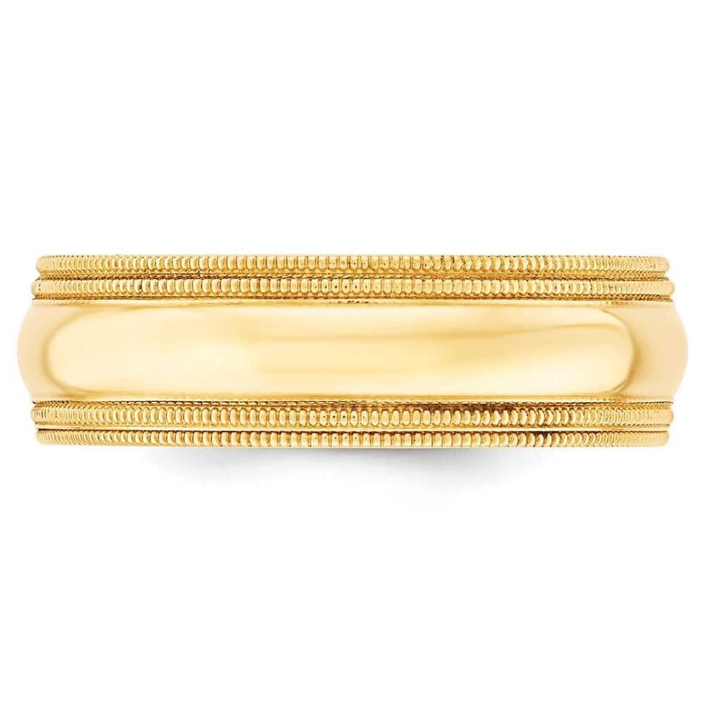 14K Gelbgold 7 mm Ehering mit doppeltem Milgrain und Komfort-Passform