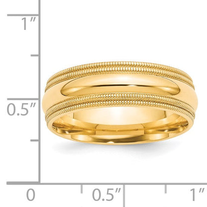 14K Gelbgold 7 mm Ehering mit doppeltem Milgrain und Komfort-Passform