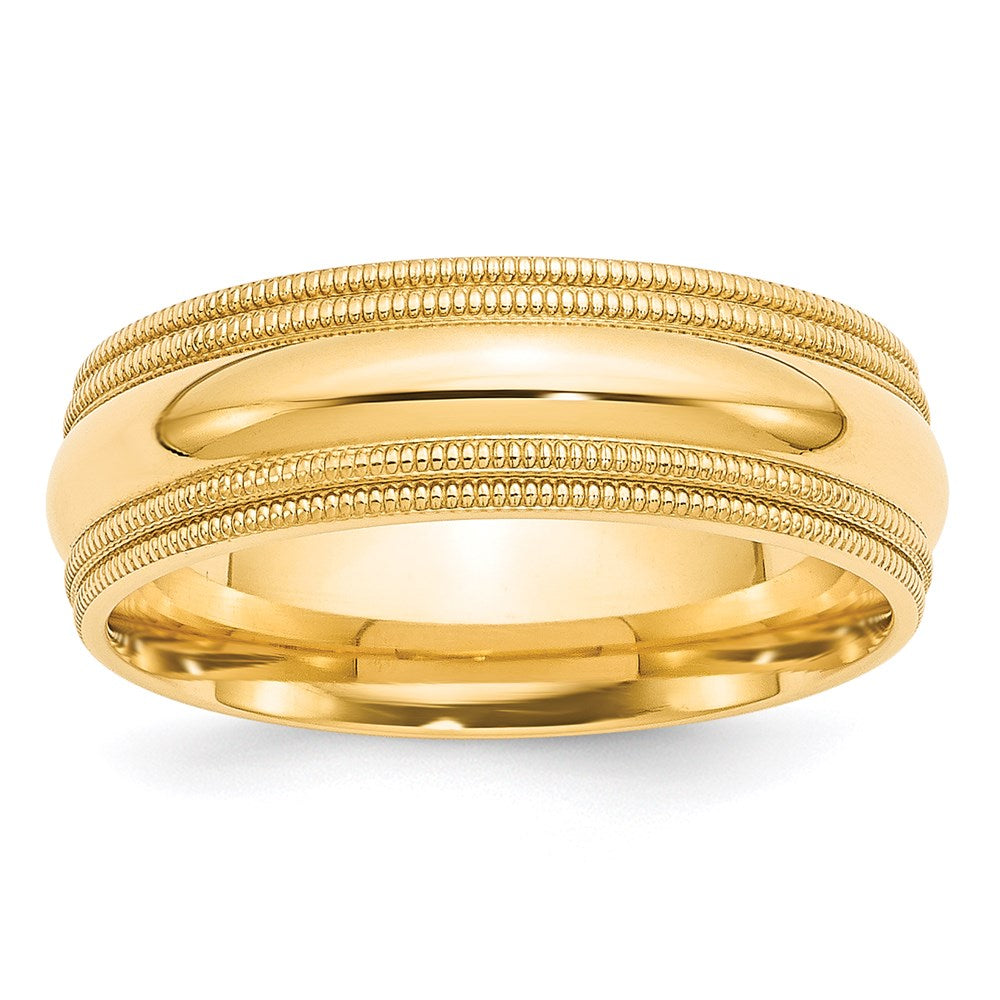 14K Gelbgold 7 mm Ehering mit doppeltem Milgrain und Komfort-Passform