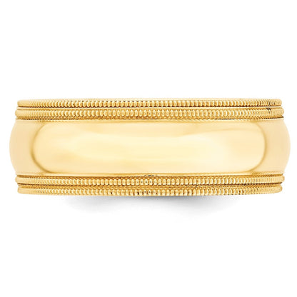 14K Gelbgold 8 mm Ehering mit doppeltem Milgrain und Komfort-Passform