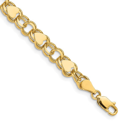 14K Doppelt Glieder mit Herzen Charm Armband