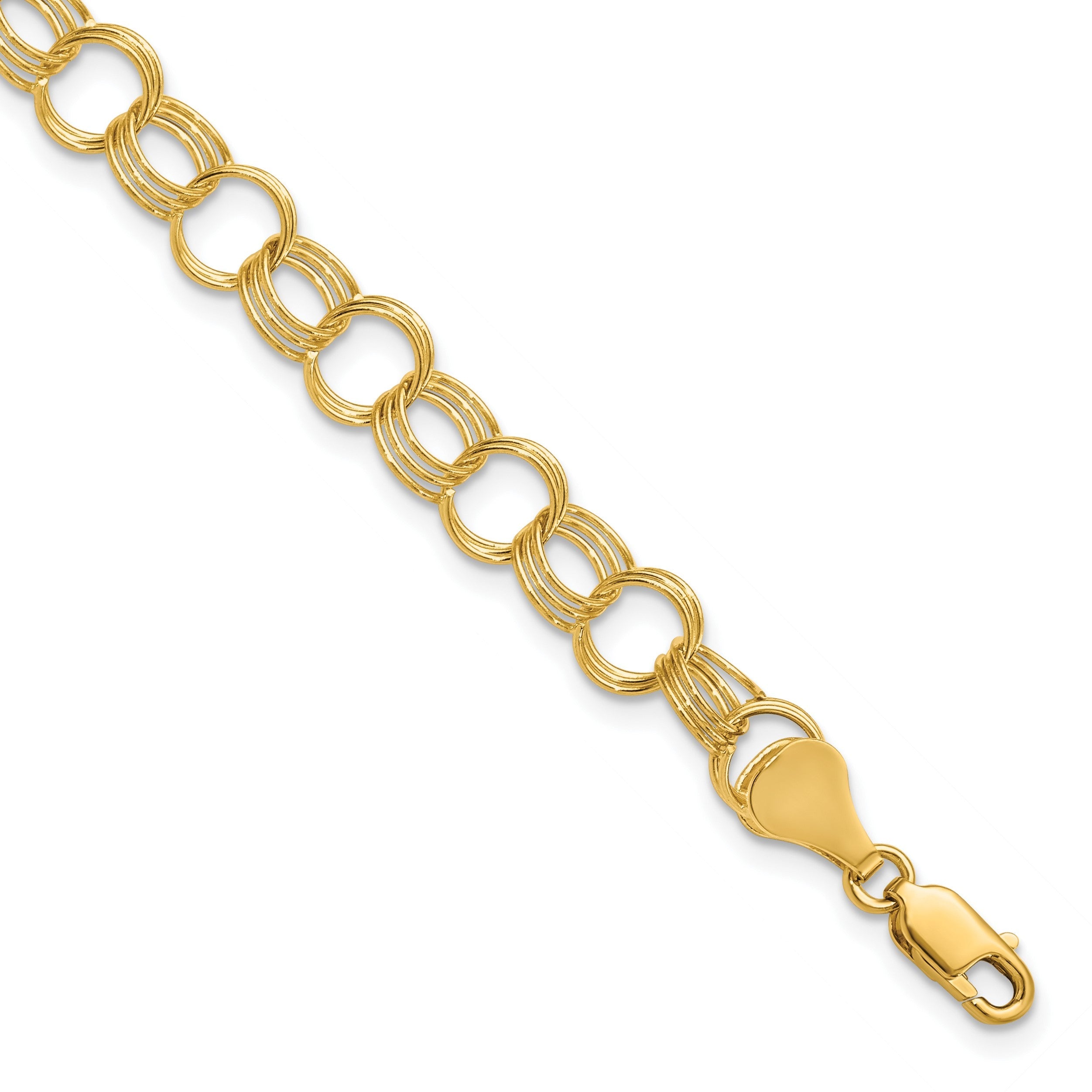 14K Massiv Dreifach Glieder Charm Armband
