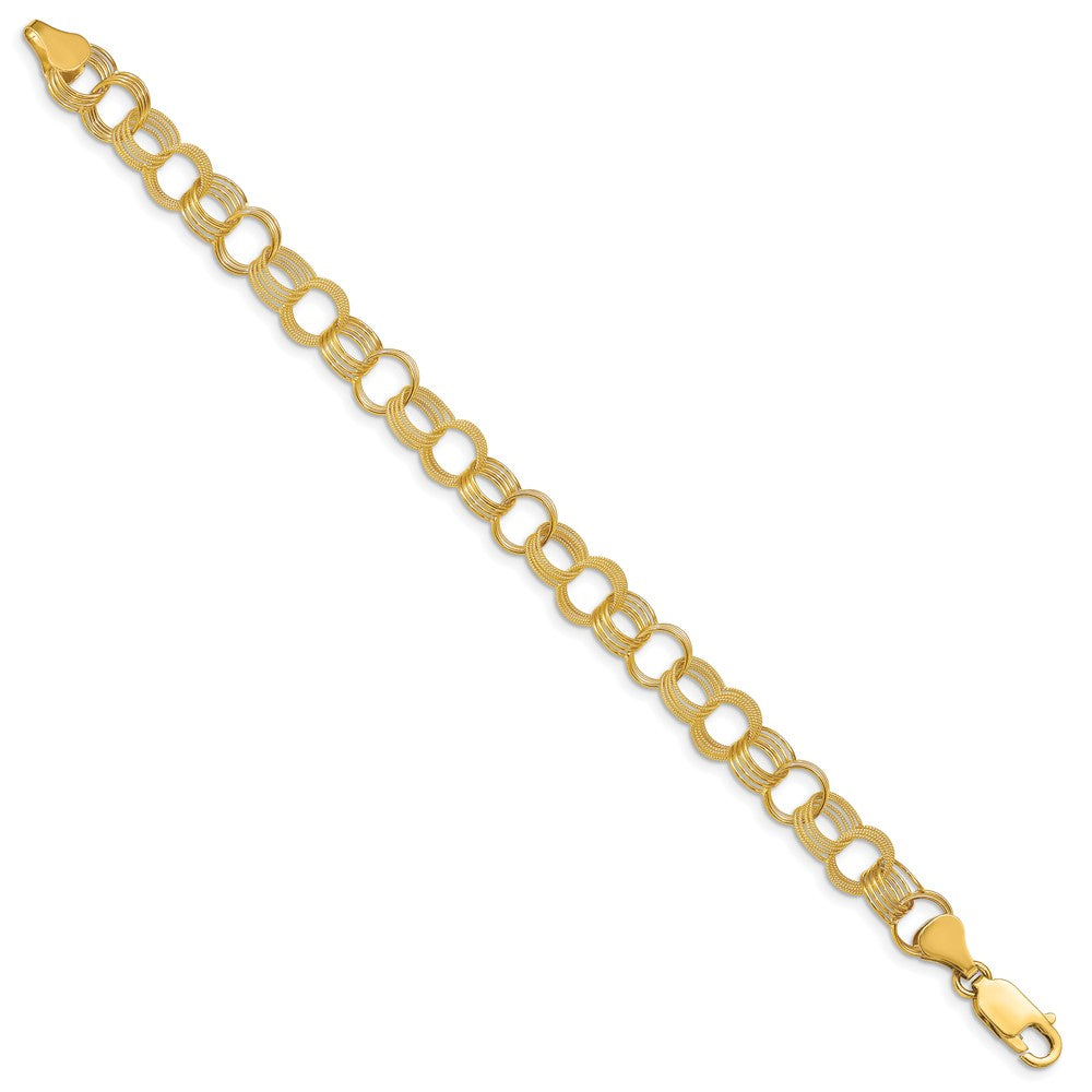 7 Zoll 14K Massiv Dreifach Glieder Charm Armband