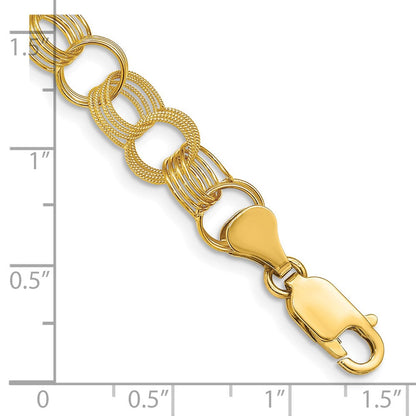 7 Zoll 14K Massiv Dreifach Glieder Charm Armband
