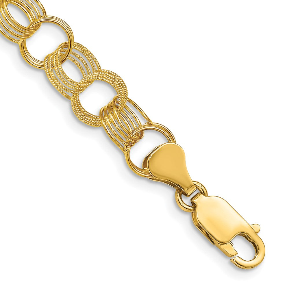 7 Zoll 14K Massiv Dreifach Glieder Charm Armband