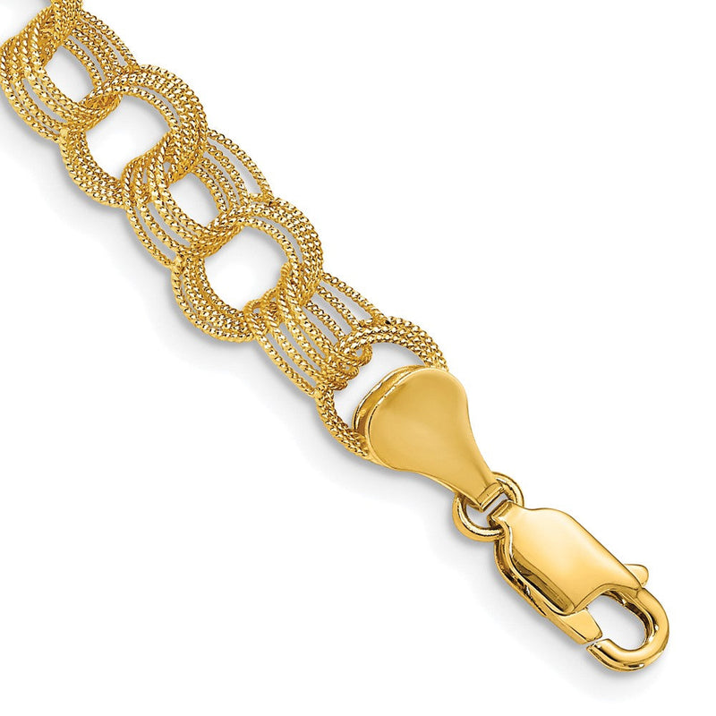 14K Massiv Dreifach Glieder Charm Armband