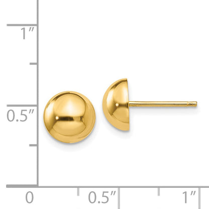 14K Gelbgold Poliert 8mm Halb Kugel Ohrstecker