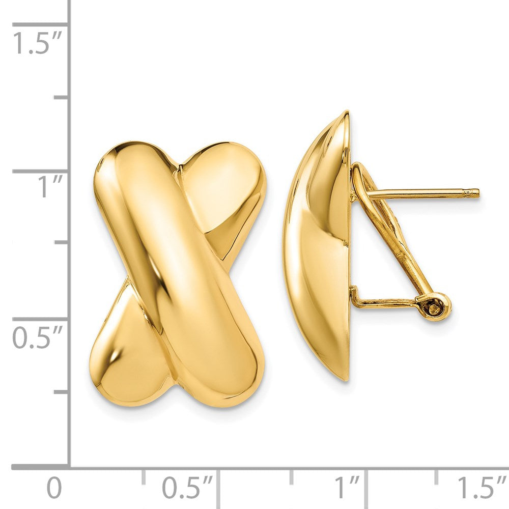14K Gelbgold Poliert X Omega Rückseite Ohrstecker