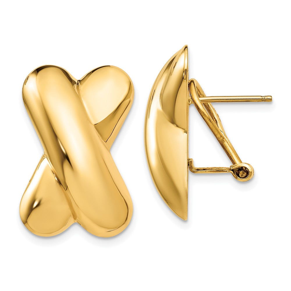 14K Gelbgold Poliert X Omega Rückseite Ohrstecker