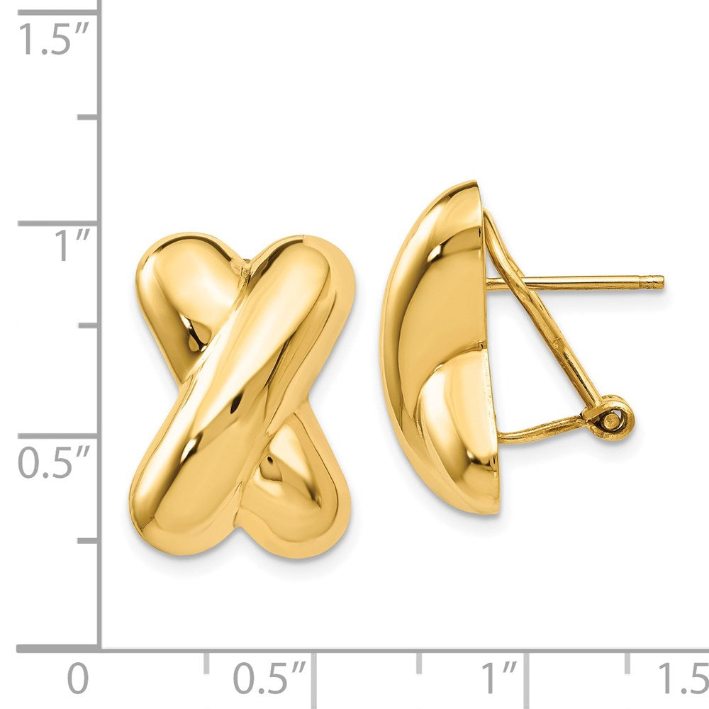 14K Gelbgold Poliert X Omega Rückseite Ohrstecker