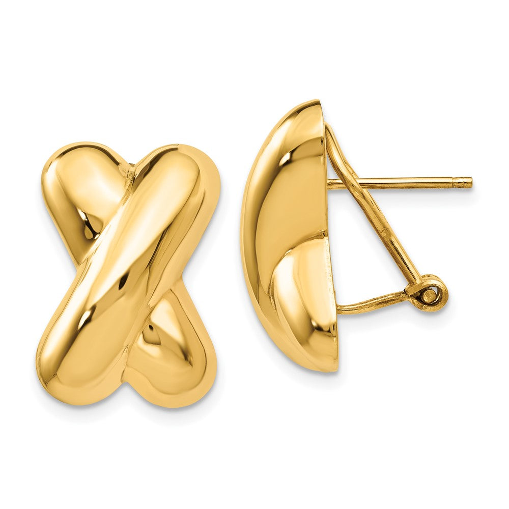 14K Gelbgold Poliert X Omega Rückseite Ohrstecker