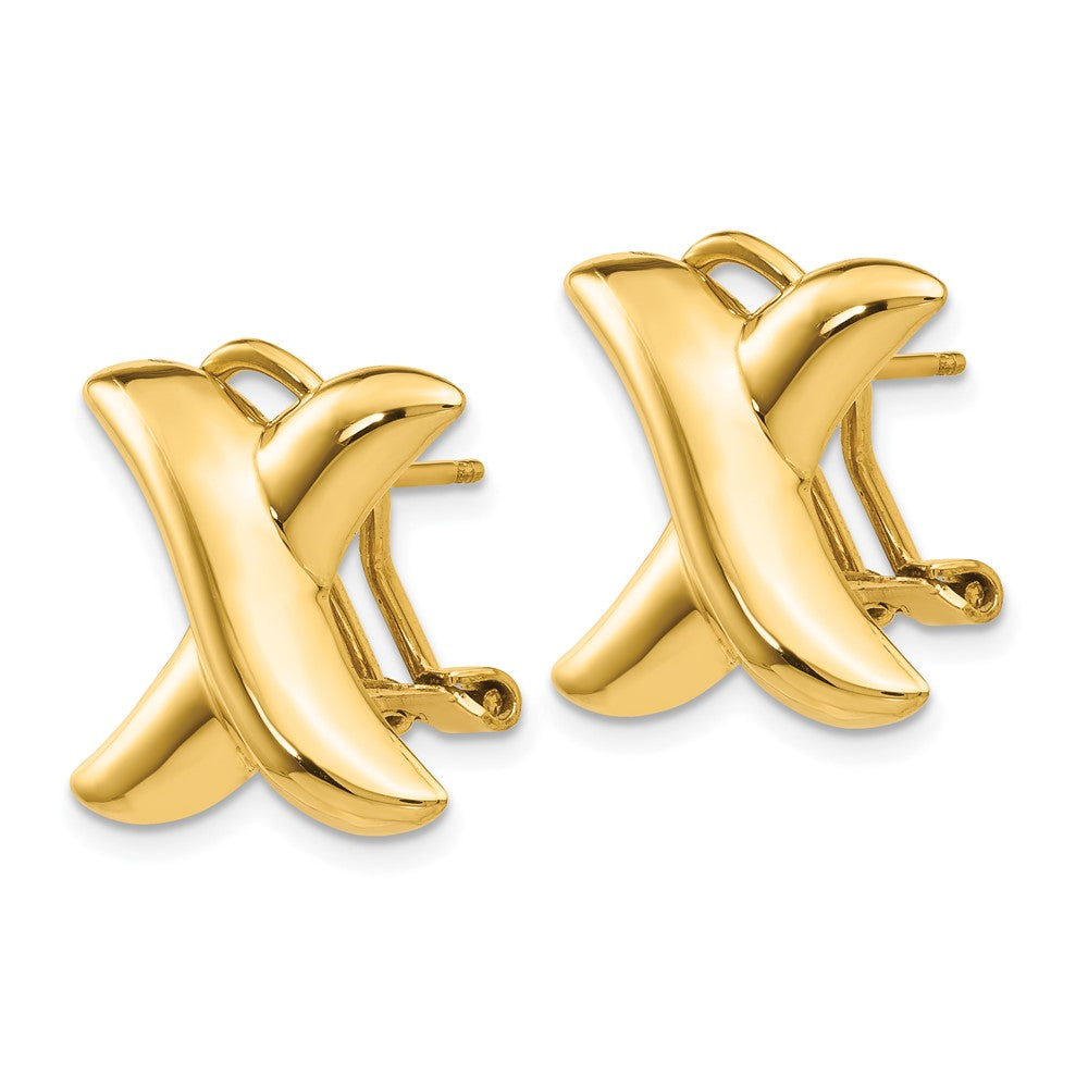 14K Gelbgold Poliert X Omega Rückseite Ohrstecker