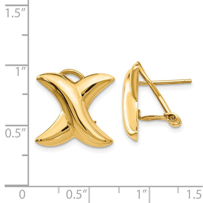 14K Gelbgold Poliert X Omega Rückseite Ohrstecker