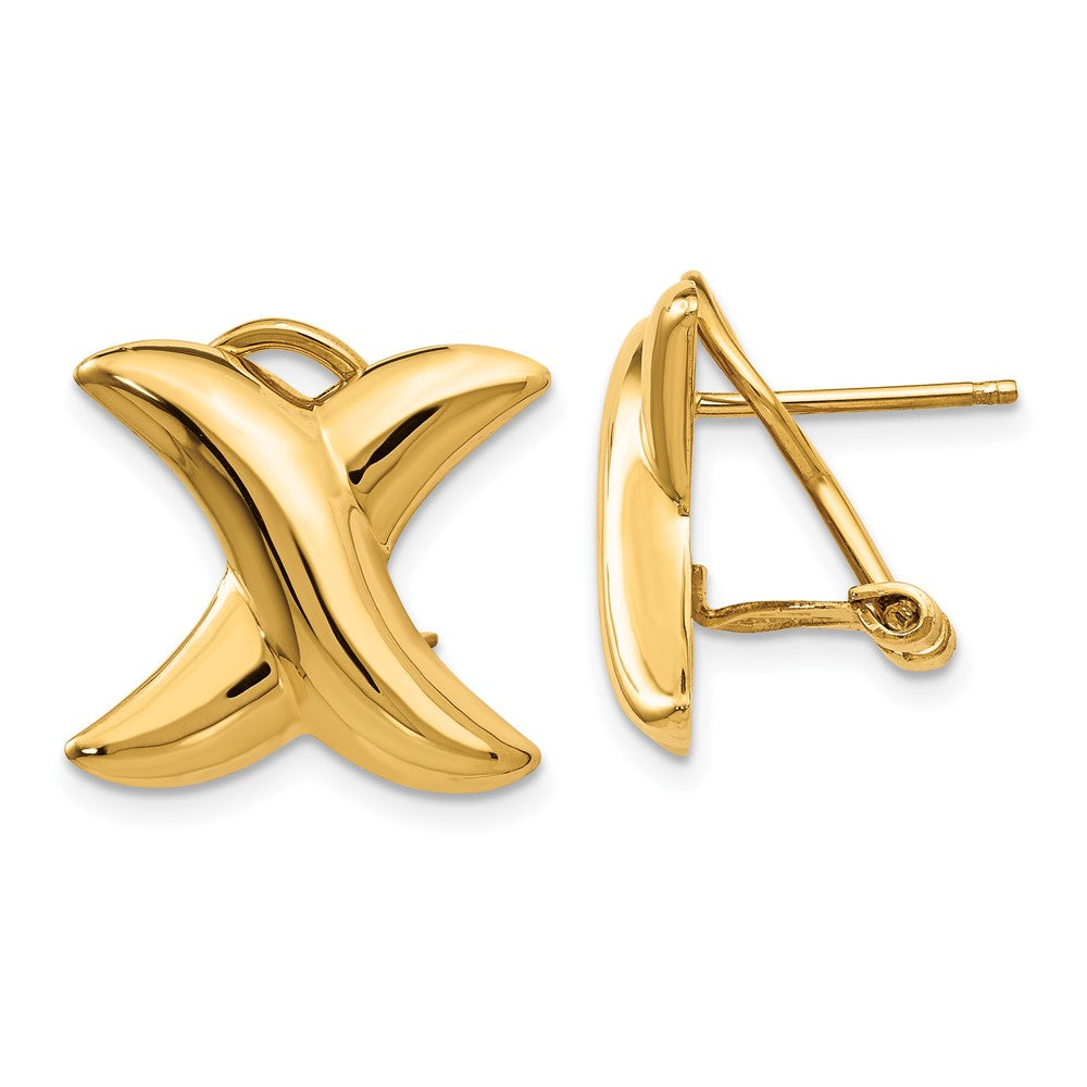 14K Gelbgold Poliert X Omega Rückseite Ohrstecker