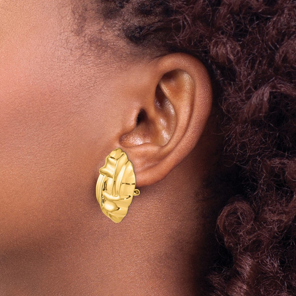 14K Gelbgold Poliert Fantasie Omega Rückseite Ohrstecker