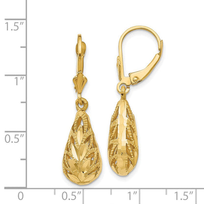 14K Gelbgold Poliert und Diamantiert Hängend Ohrhänger mit Brisur