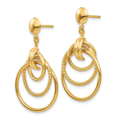 14K Gelbgold Poliert und Strukturiert Intertwined Kreis Ohrstecker