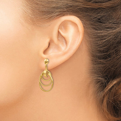 14K Gelbgold Poliert und Strukturiert Intertwined Kreis Ohrstecker