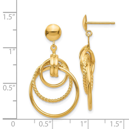 14K Gelbgold Poliert und Strukturiert Intertwined Kreis Ohrstecker