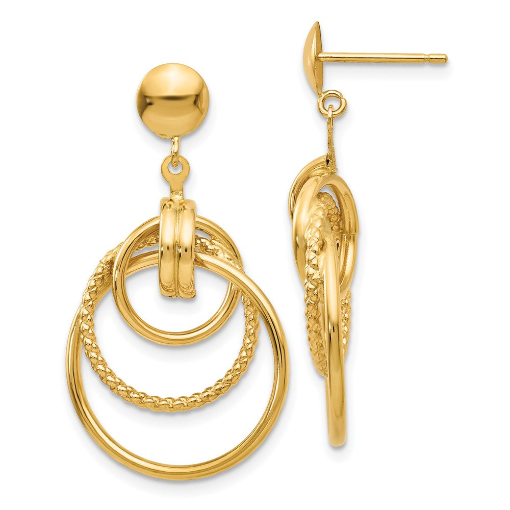 14K Gelbgold Poliert und Strukturiert Intertwined Kreis Ohrstecker