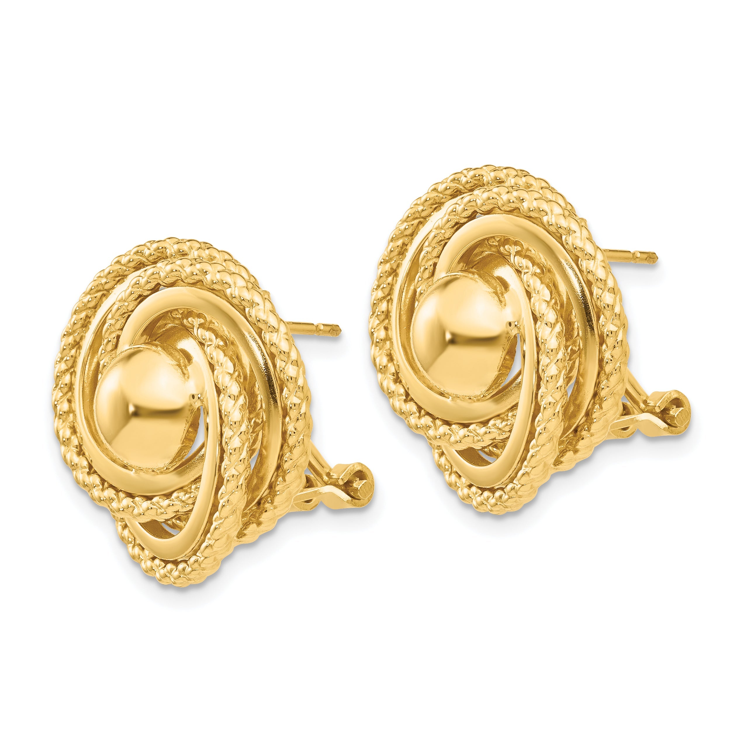 14K Gelbgold Poliert & Gedreht Fantasie Omega Rückseite Ohrstecker