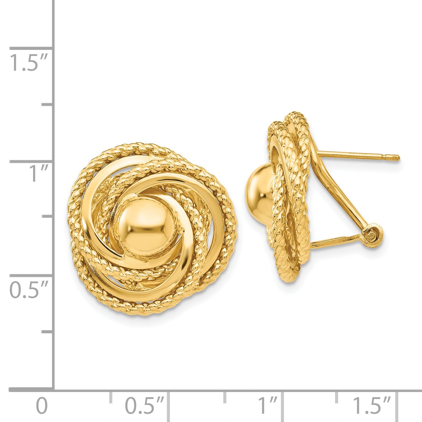 14K Gelbgold Poliert & Gedreht Fantasie Omega Rückseite Ohrstecker