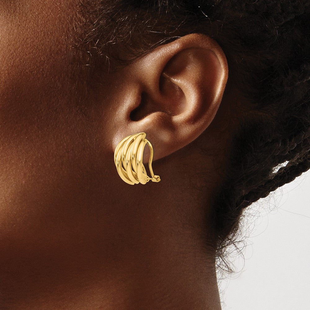 14K Gelbgold Poliert Fantasie Omega Rückseite Ohrstecker