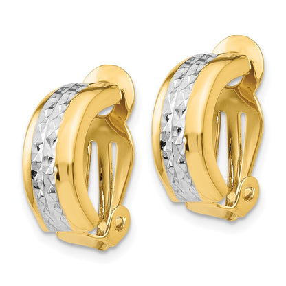 14K Gelb & Rhodium mit Weiß Poliert Diamantiert Non-pierced Ohrringe