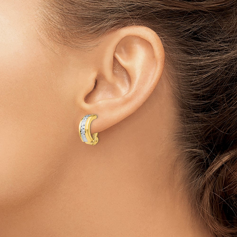 14K Gelb & Rhodium mit Weiß Poliert Diamantiert Non-pierced Ohrringe
