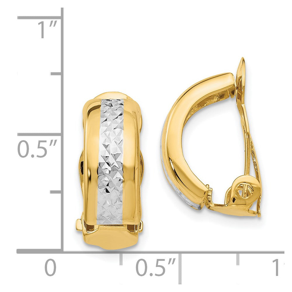 14K Gelb & Rhodium mit Weiß Poliert Diamantiert Non-pierced Ohrringe