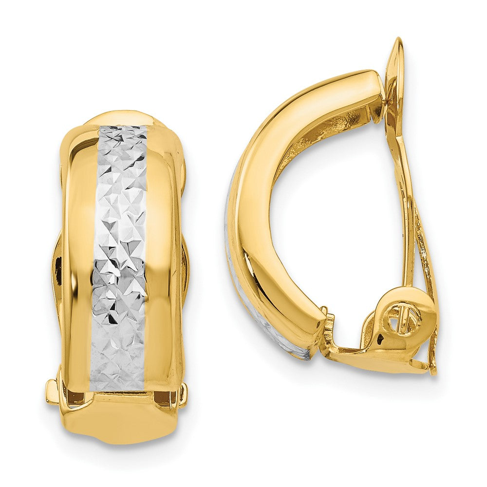 14K Gelb & Rhodium mit Weiß Poliert Diamantiert Non-pierced Ohrringe