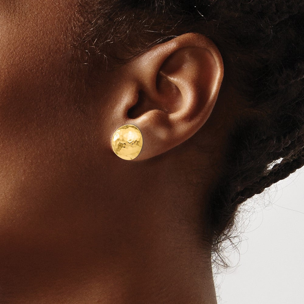 14K Gelbgold Gehämmert Halb Kugel Ohrstecker