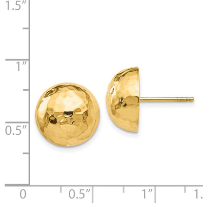 14K Gelbgold Gehämmert Halb Kugel Ohrstecker