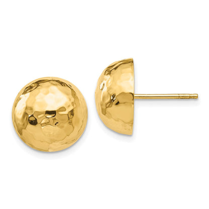 14K Gelbgold Gehämmert Halb Kugel Ohrstecker