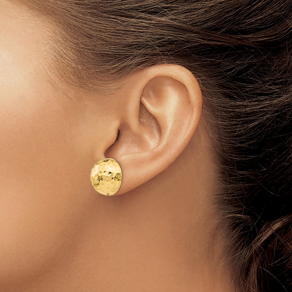 14K Gelbgold Gehämmert Halb Kugel Ohrstecker