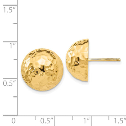 14K Gelbgold Gehämmert Halb Kugel Ohrstecker