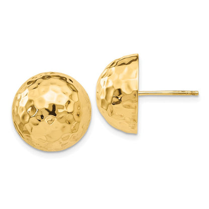 14K Gelbgold Gehämmert Halb Kugel Ohrstecker