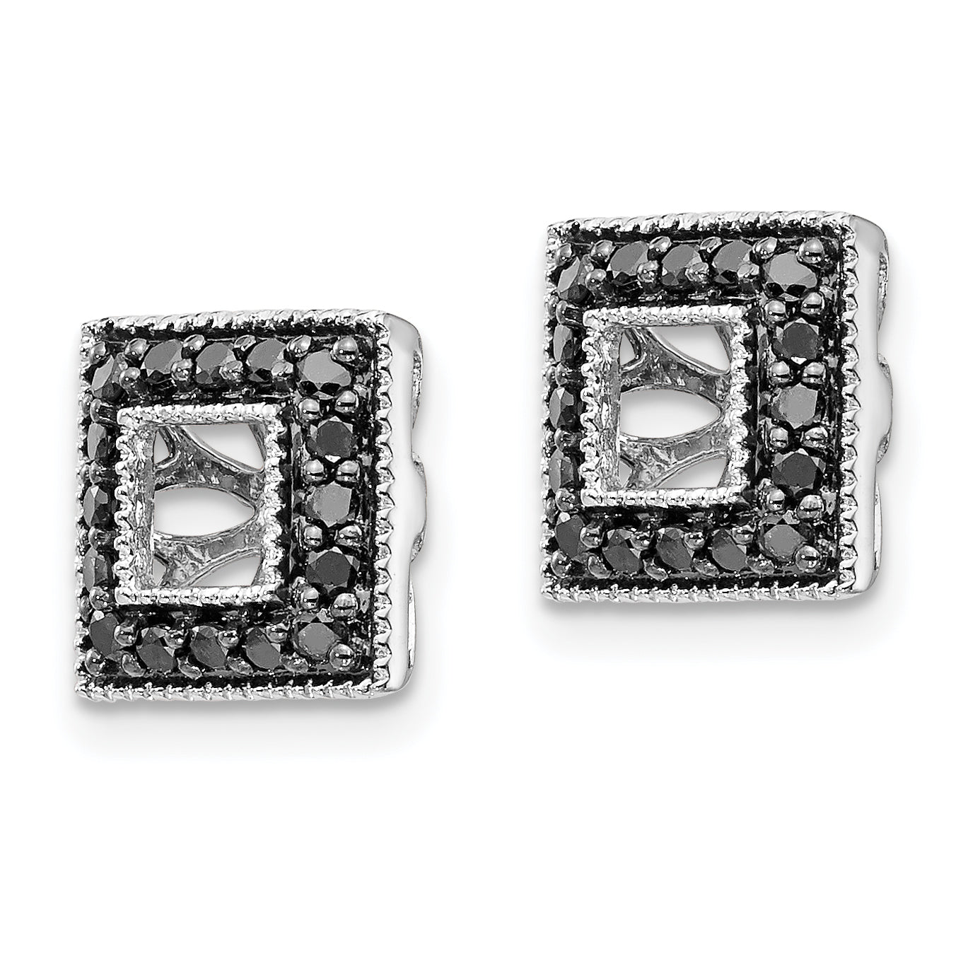 14K Weißgold Schwarz Diamant Quadratisch Jacke Ohrringe