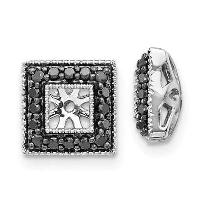 14K Weißgold Schwarz Diamant Quadratisch Jacke Ohrringe