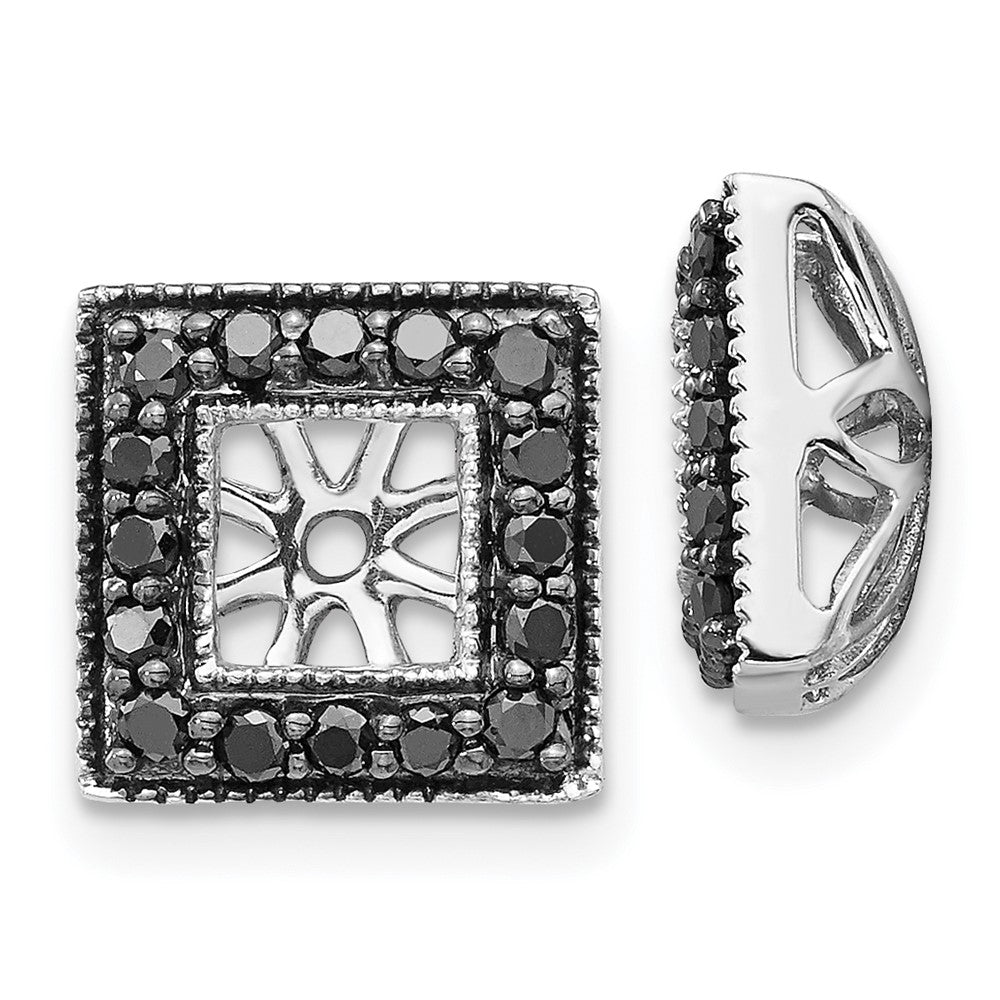 14K Weißgold Schwarz Diamant Quadratisch Jacke Ohrringe