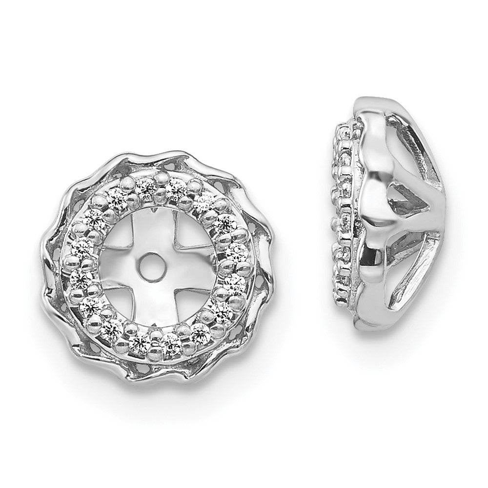 14K Weißgold Ohrring-Jackets mit gedrehtem Rand und Diamanten