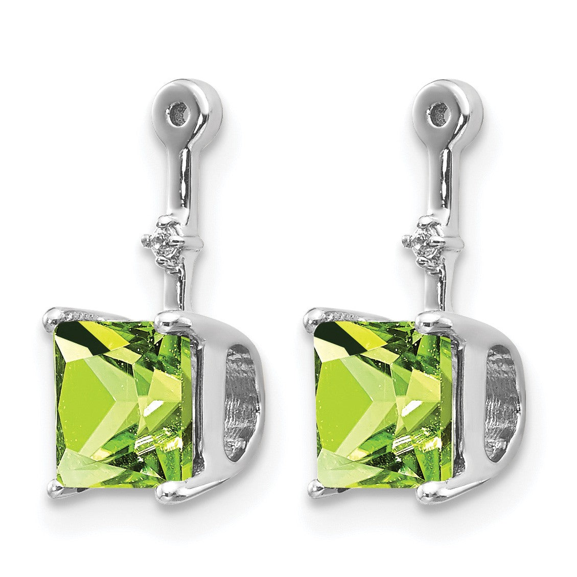 14K Weißgold Ohrring-Jackets mit Diamant und quadratischem Peridot