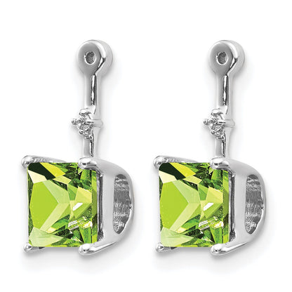 14K Weißgold Ohrring-Jackets mit Diamant und quadratischem Peridot