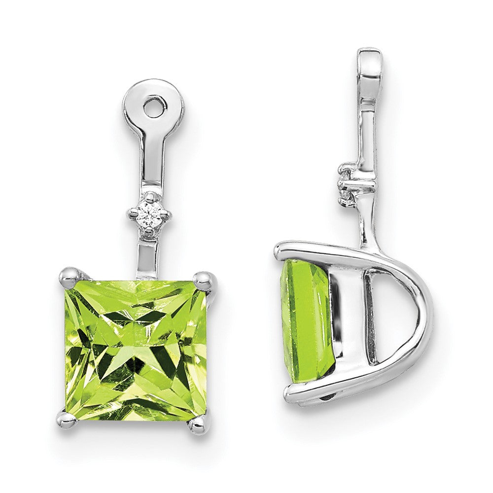 14K Weißgold Ohrring-Jackets mit Diamant und quadratischem Peridot