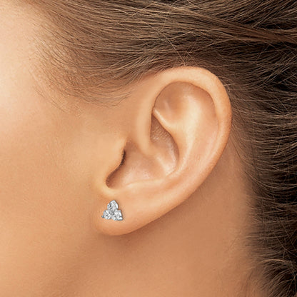 14K Weißgold Ohrringe mit echten Diamanten, 3 Steine
