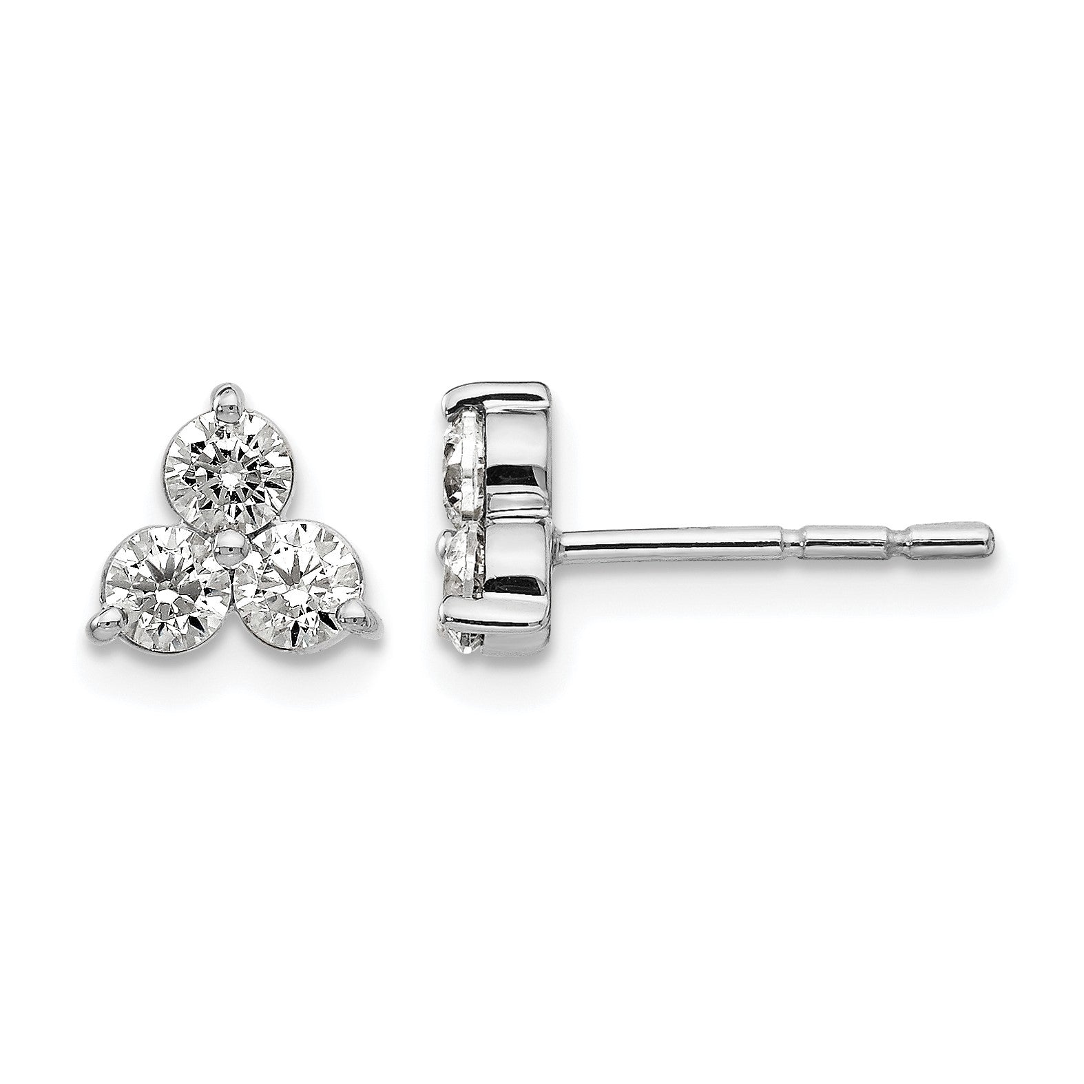 14K Weißgold Ohrringe mit echten Diamanten, 3 Steine
