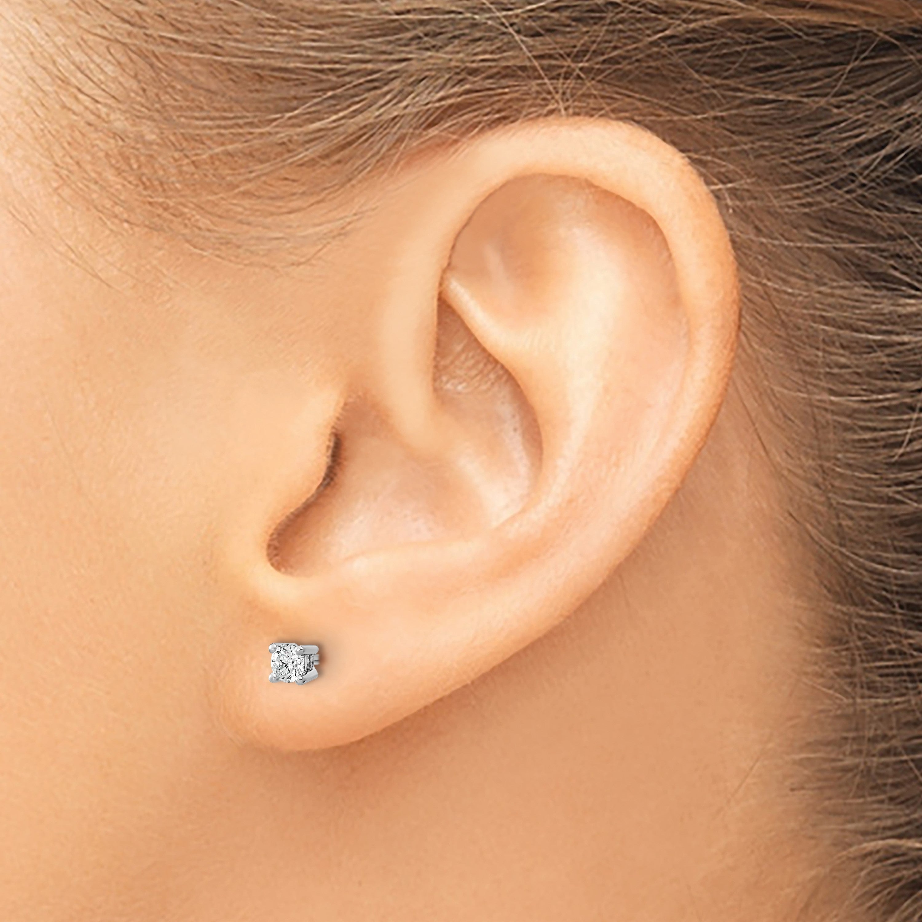 14K Weißgold Ohrstecker mit 0,10 ct. laborgezüchteten Diamanten, VS/SI+ G+, Rund, 4-Krappen-Fassung, Hohes Gewicht