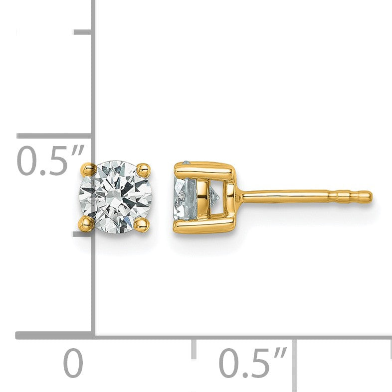 14K Gelbgold 0,75 ct. Laborgezüchtete Diamant-Ohrstecker VS/SI+ G+ Rund Vierzack-Fassung mit Ohrstift