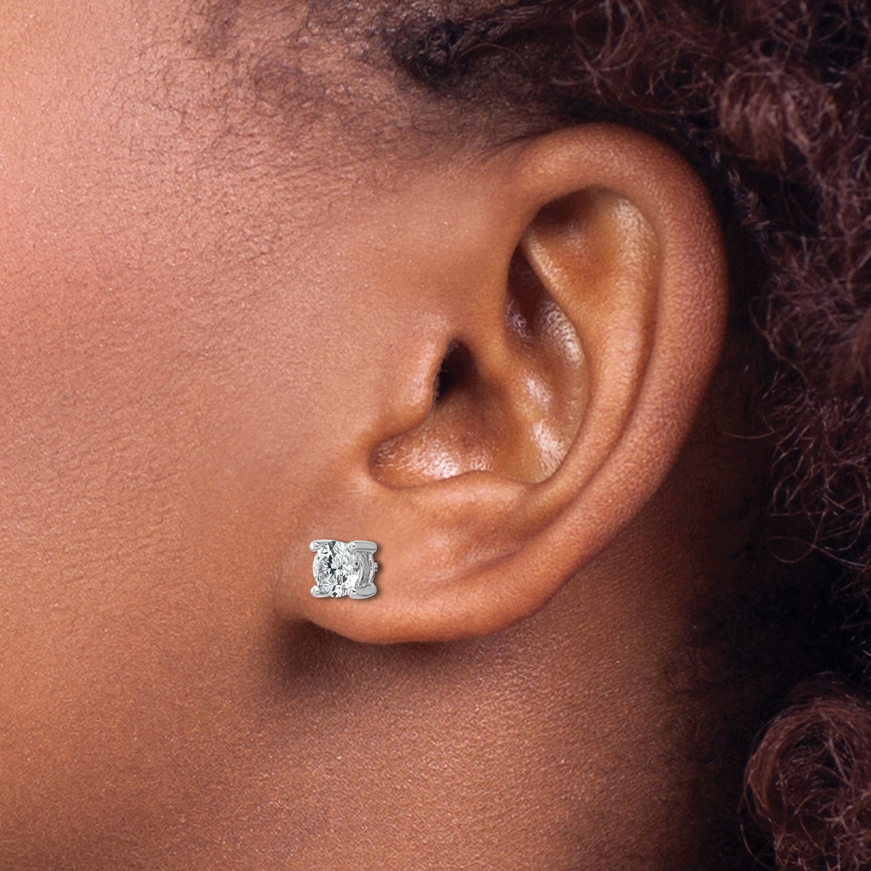 14K Weißgold Ohrstecker mit 1 ct. Labor gezüchteten Diamanten, VS/SI+ G+, rund, 4-Krappen-Fassung, hohes Gewicht